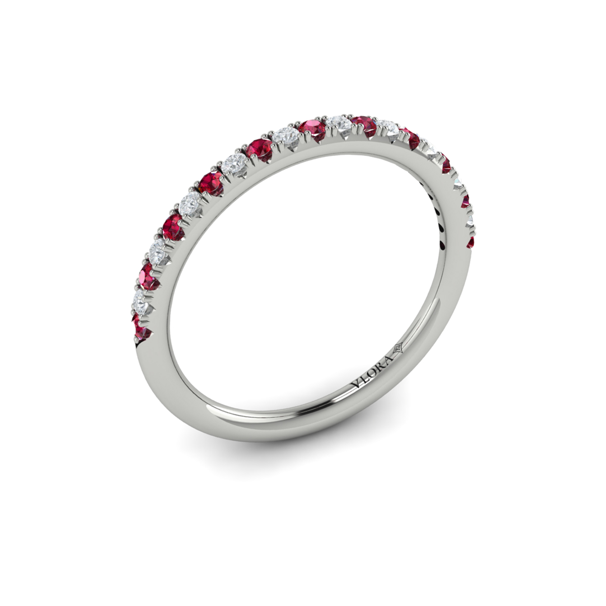 Slim Ruby and Diamond Stackable Band