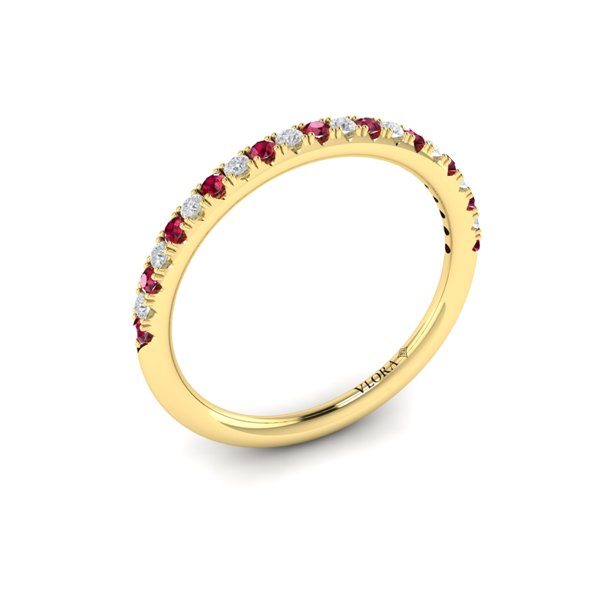 Slim Ruby and Diamond Stackable Band