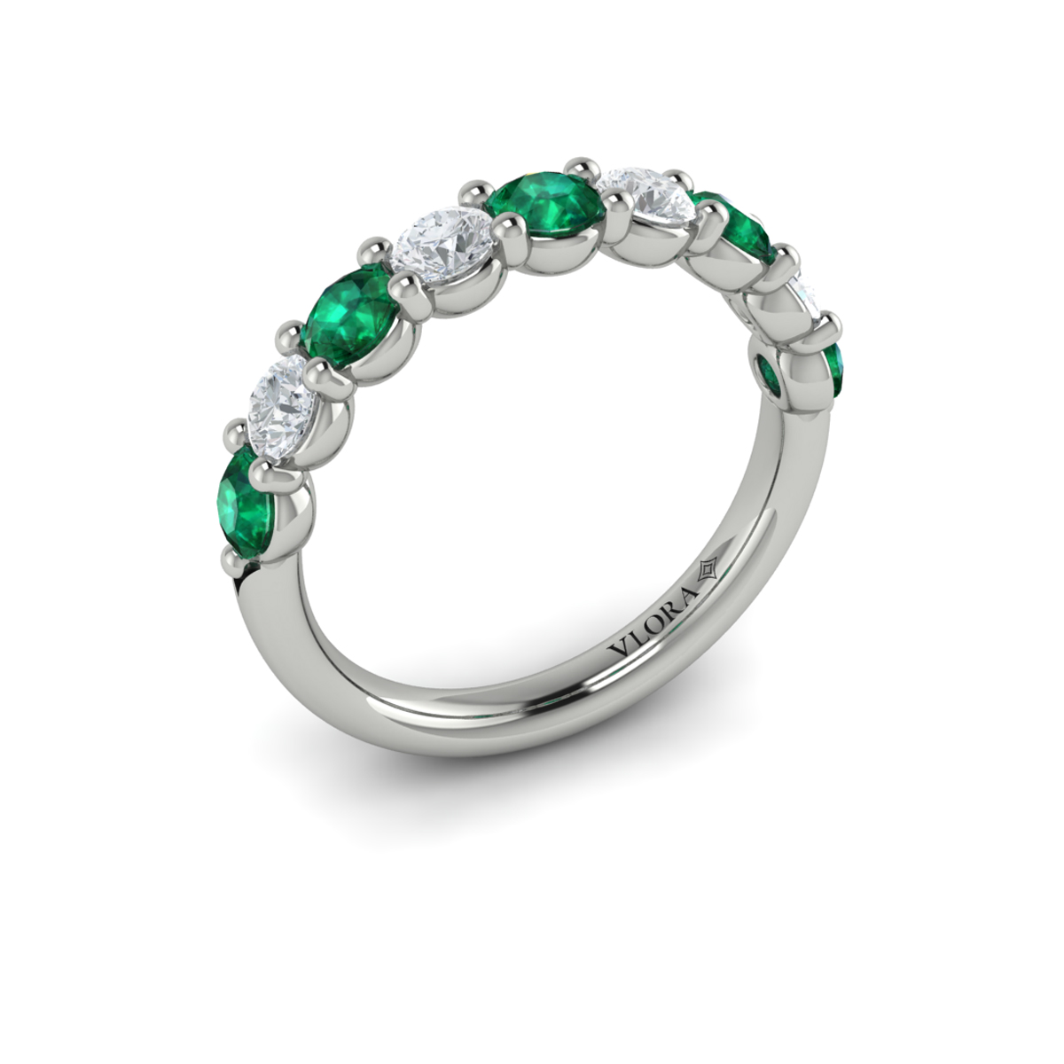 Classic Emerald and Diamond Stackable Band