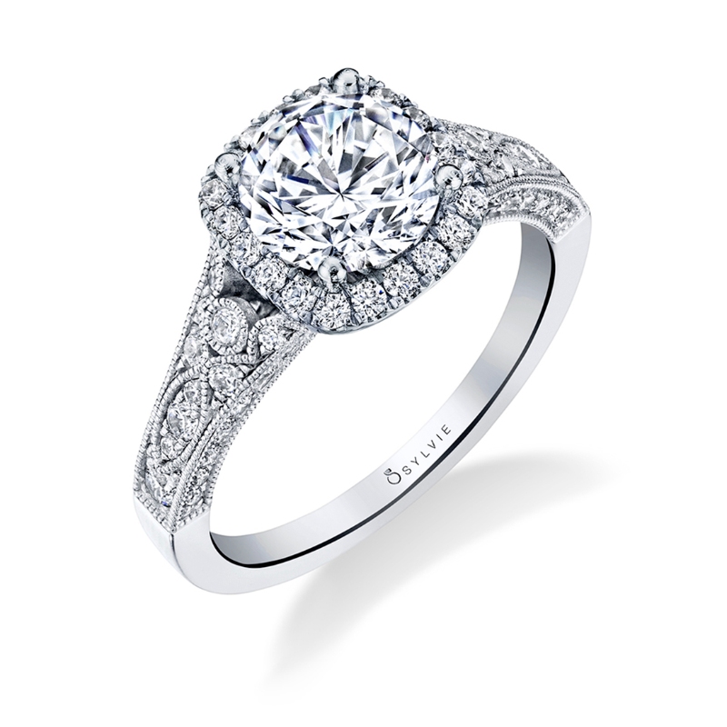 Round Cut Modern Vintage Cushion Halo Engagement Ring - Cheri