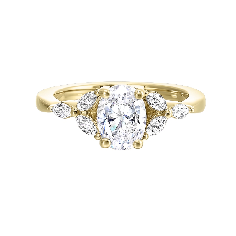 14Kt Yellow Gold Semi Mount 1/3Ctw For 2Ctw Oval Center