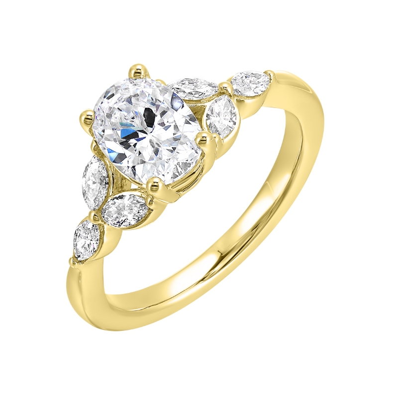14Kt Yellow Gold Semi Mount 1/3Ctw For 2Ctw Oval Center