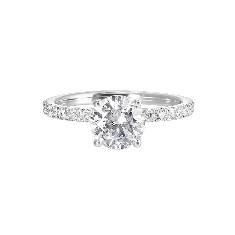 14K White Gold Round Solitaire Hidden Halo Engagement Ring
