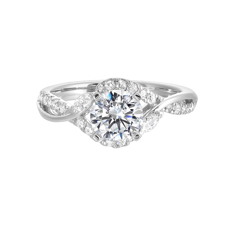 14Kt White Gold Semi Mount 1/3Ctw For 1Ctw Round Center