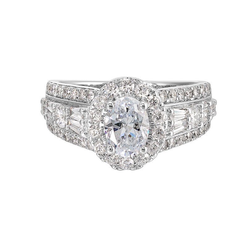 14Kt White Gold Semi Mount 1 1/7Ctw For 1Ctw Oval Center