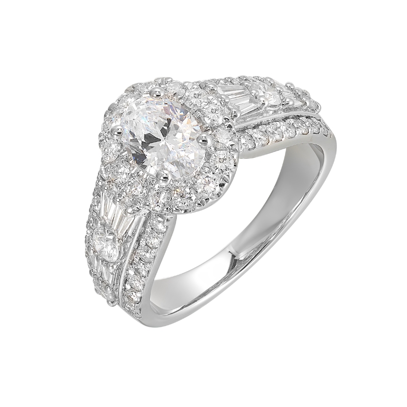 14Kt White Gold Semi Mount 1 1/7Ctw For 1Ctw Oval Center
