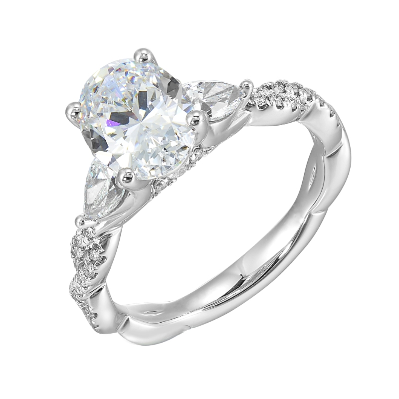 14Kt White Gold Semi Mount 5/8Ctw For 2Ctw Oval Center