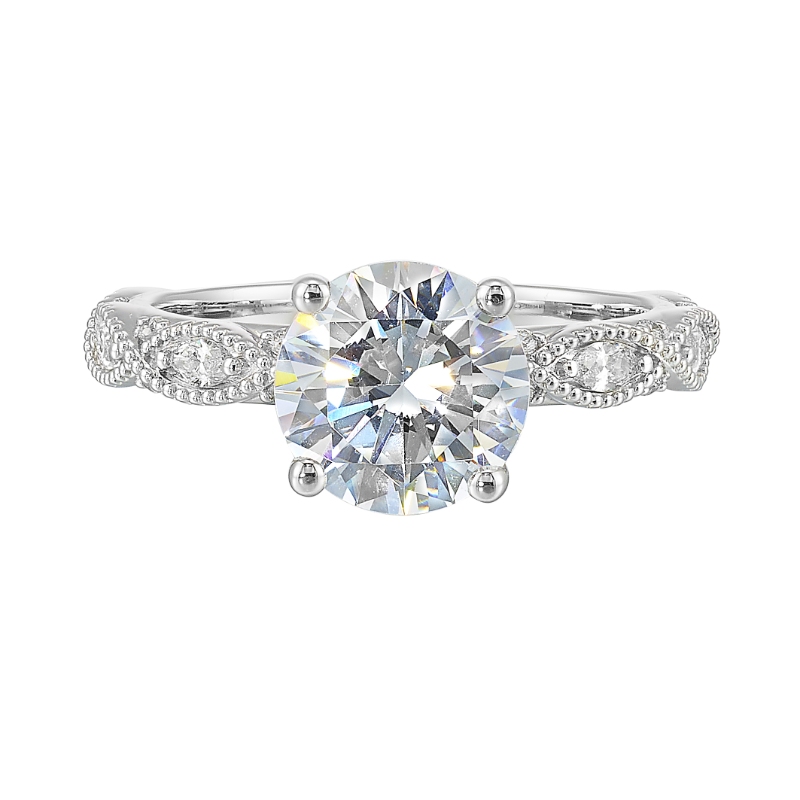 14Kt White Gold Semi Mount 1/5Ctw For 2Ctw Round Center