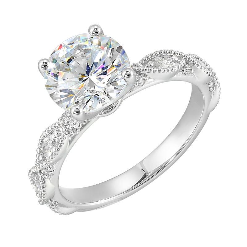 14Kt White Gold Semi Mount 1/5Ctw For 2Ctw Round Center