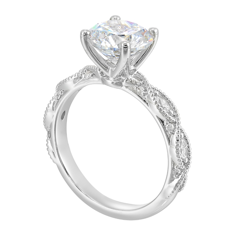 14Kt White Gold Semi Mount 1/5Ctw For 2Ctw Round Center