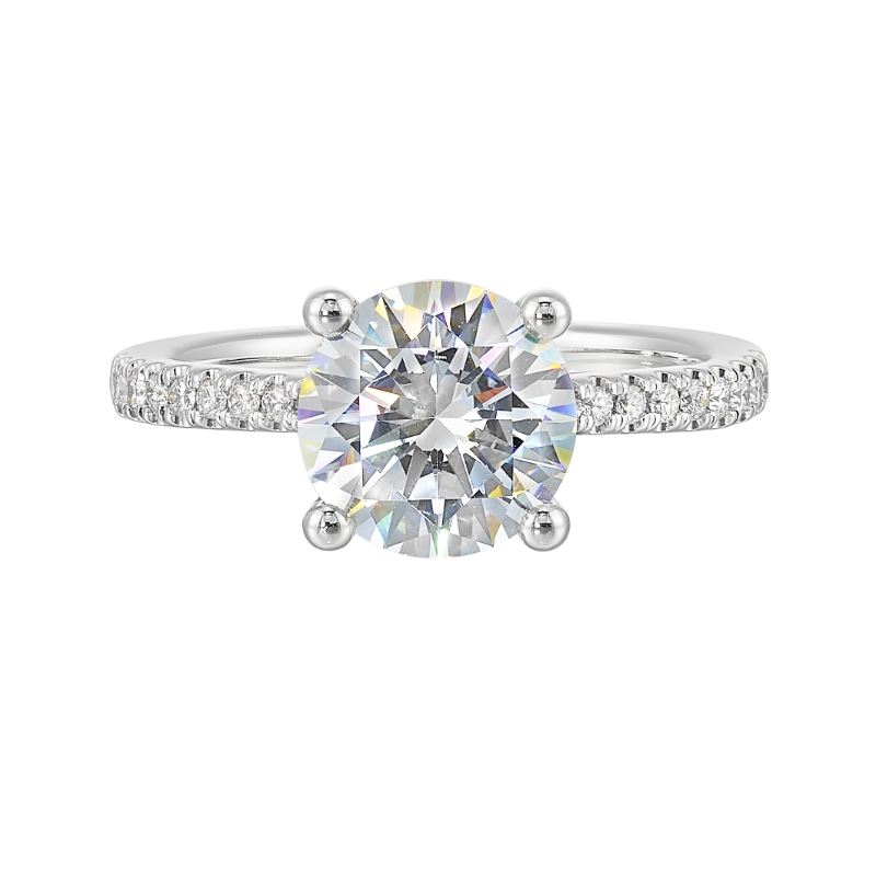 14Kt White Gold Semi Mount 1/4Ctw For 2Ctw Round Center