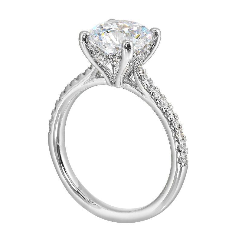 14Kt White Gold Semi Mount 1/4Ctw For 2Ctw Round Center