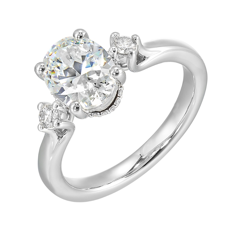 14Kt White Gold Semi Mount 1/6Ctw For 2Ctw Oval Center