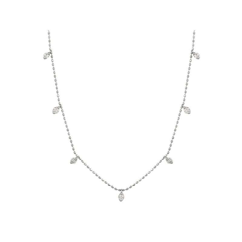 14K WHITE GOLD BEADED CHAIN SET WITH .50CTTW ROUND I1 CLARITY & HI COLOR DIAMOND DROPS