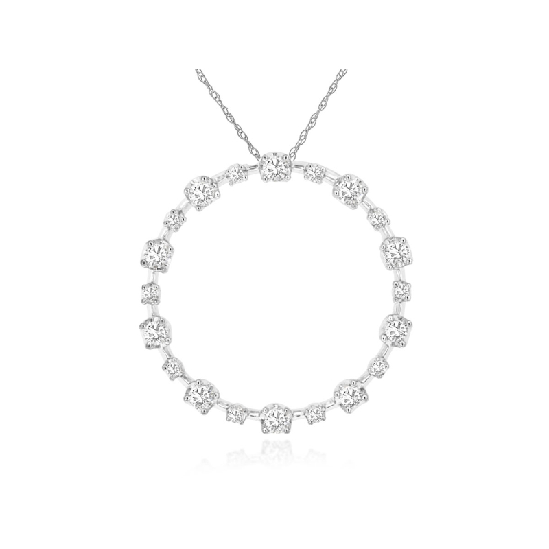 14K WHITE GOLD CIRCLE PENDANT WITH .25CTTW ROUND I1 CLARITY & HI COLOR DIAMONDS ON A PENDANT CHAIN