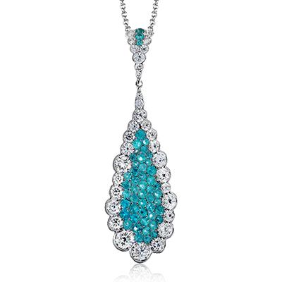 Simon G 18 Karat White Gold Pendant With 0.47Tw Round Paraiba Tourmaline And 1.09Tw Round Diamonds 19 inch