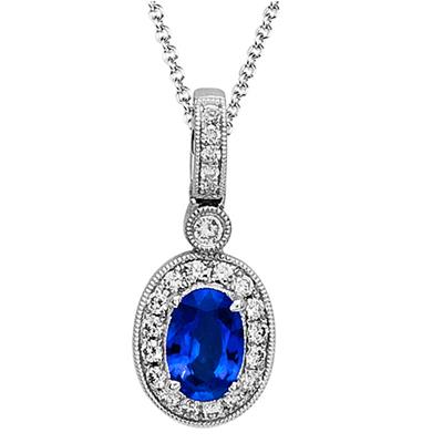 Simon G 18 Karat White Gold Pendant With One 0.46Ct Oval Sapphire And 0.13Tw Round G Si1 Diamonds Length: 18