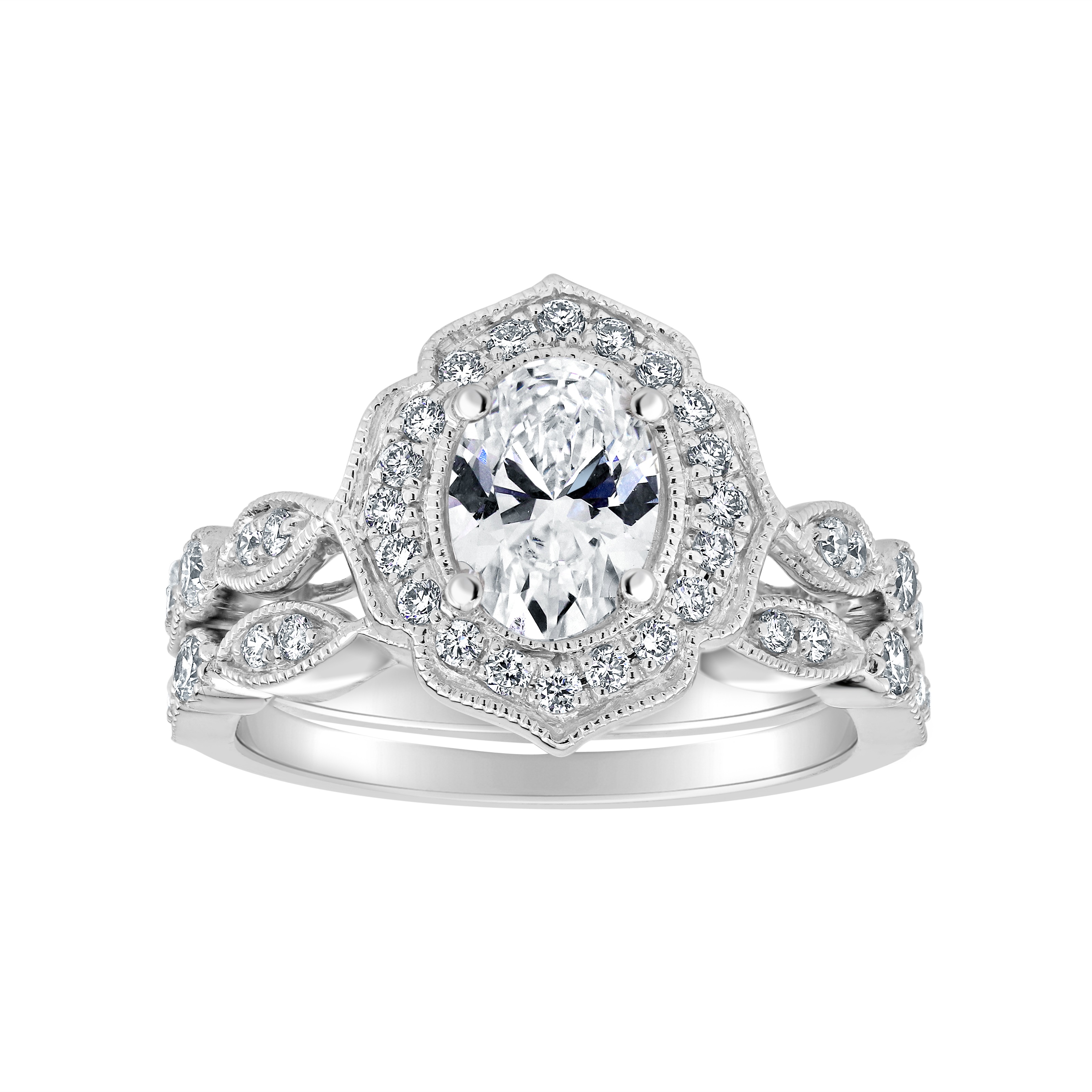 Halo 1.00 ct. Center Oval Lab Grown Vintage Diamond Engagement Ring in 14K White Gold
