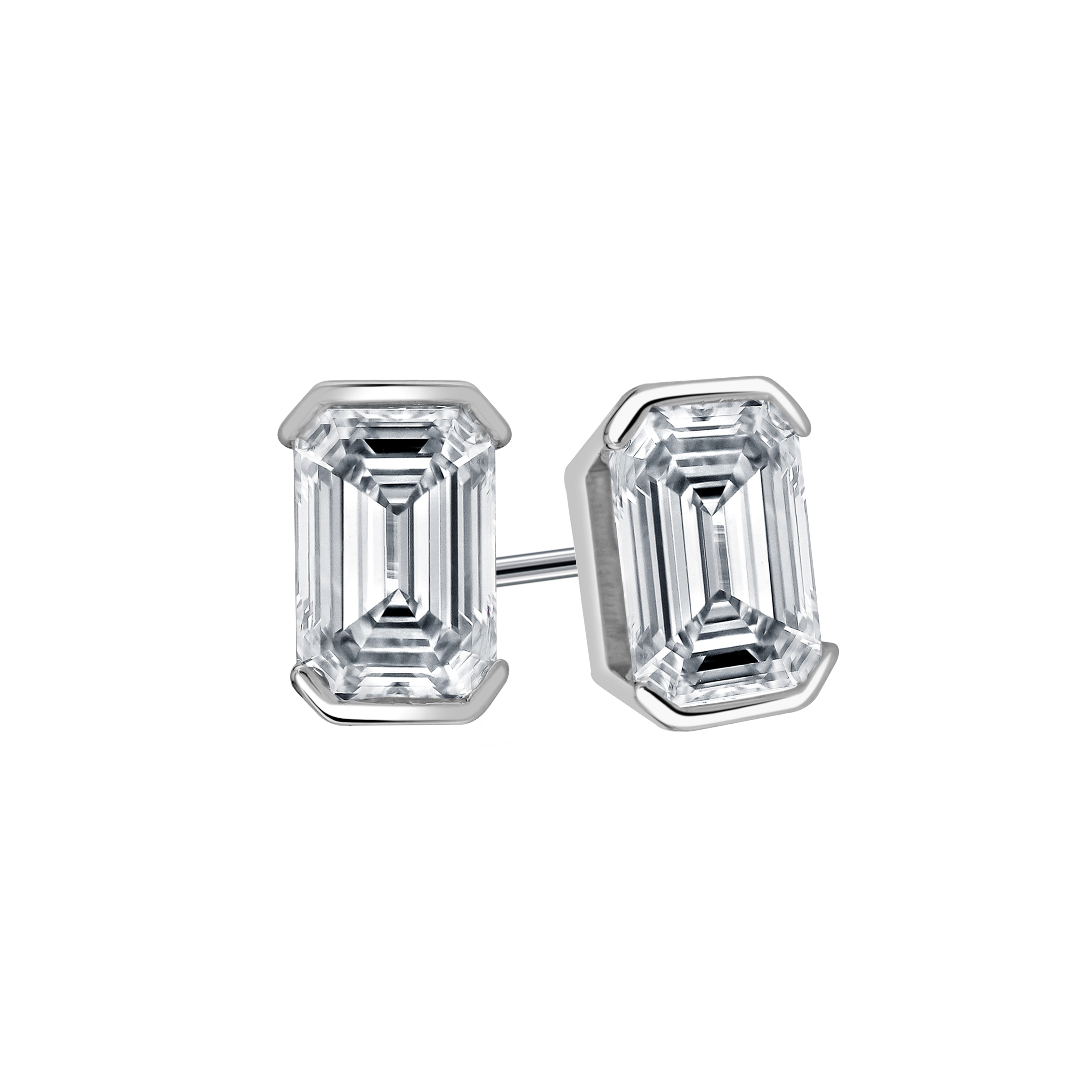 3.00 ct. tw. Lab Grown Emerald Diamond Stud Earrings (H-I, VS) in 14k White Gold Half Bezel
