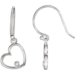 14K White .03CTW Diamond Heart Earrings