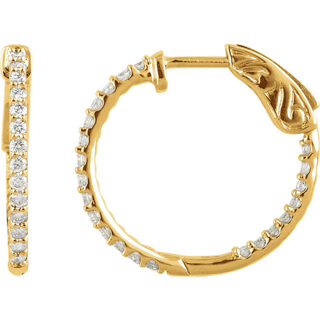 14K Yellow 1 CTW Diamond Inside/Outside Hoop Earrings