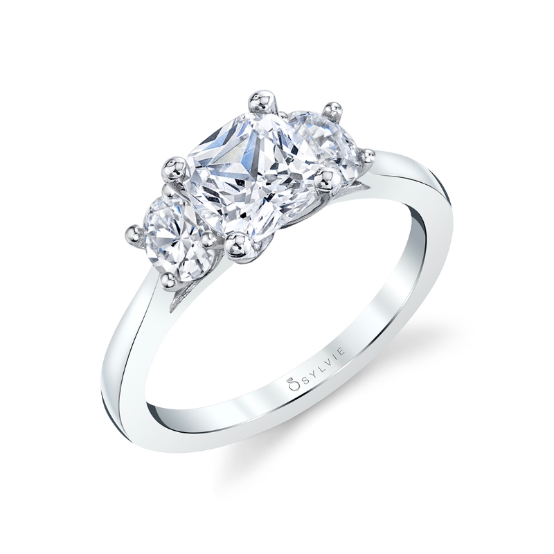 Cushion Cut Three Stone Engagement Ring - Guinevere