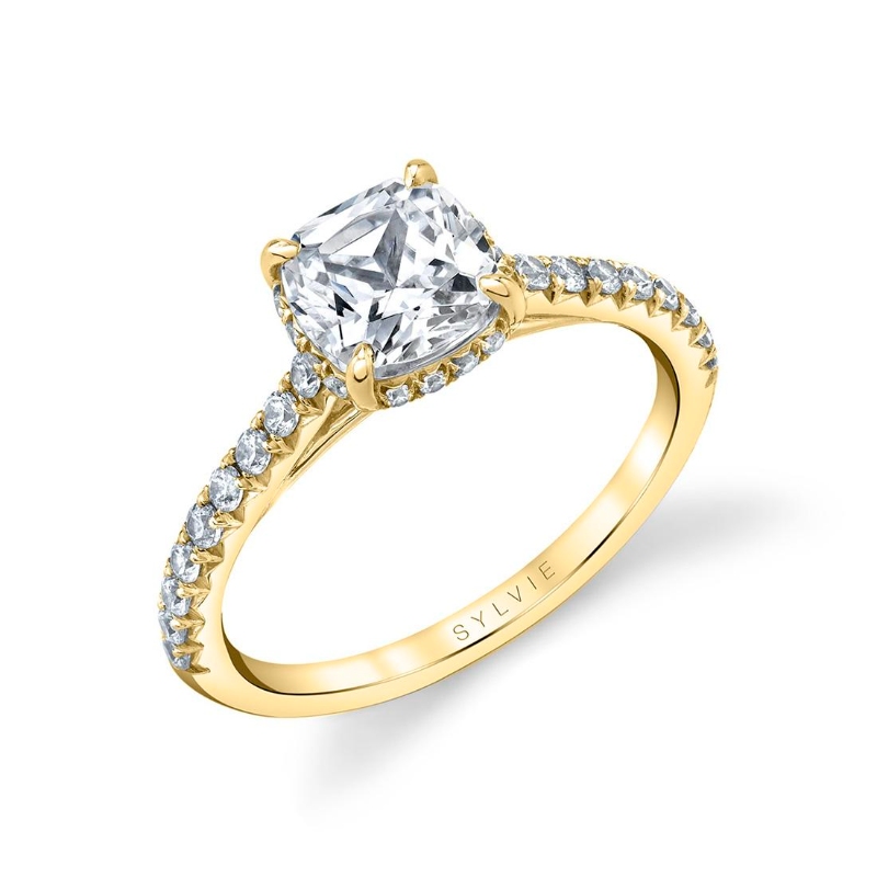 Cushion Cut Classic Hidden Halo Engagement Ring - Harmonie