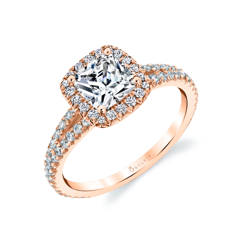 Cushion Cut Split Shank Halo Engagement Ring - Genevieve