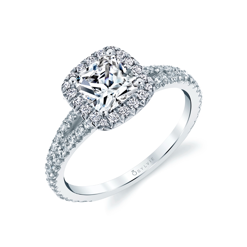 Cushion Cut Split Shank Halo Engagement Ring - Genevieve