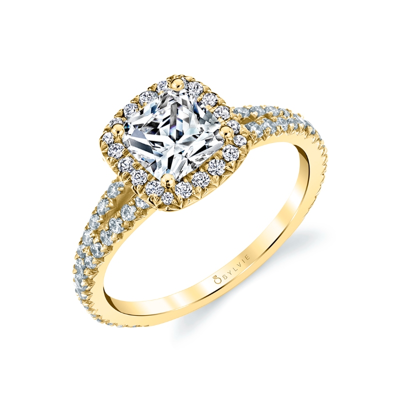 Cushion Cut Split Shank Halo Engagement Ring - Genevieve