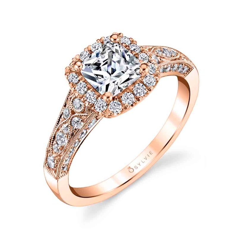 Cushion Cut Modern Vintage Halo Engagement Ring - Cheri