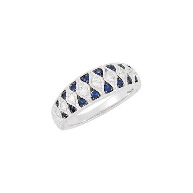 Blue Sapphire & Diamond Granulated Design Ring