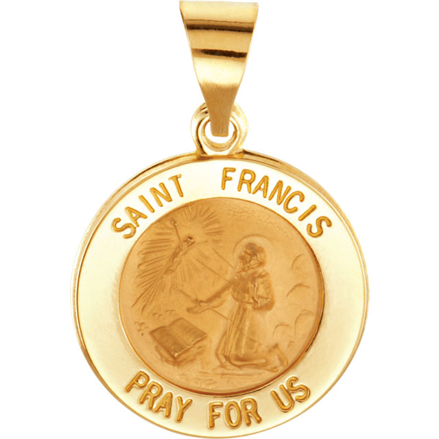 14K Yellow 18.25mm Round Hollow St. Francis Medal