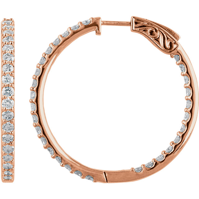 14K Rose 3 CTW Diamond Inside/Outside Hoop Earrings