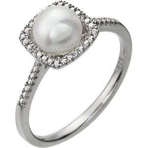Sterling Silver Freshwater Cultured Pearl & .01 CTW Diamond Ring