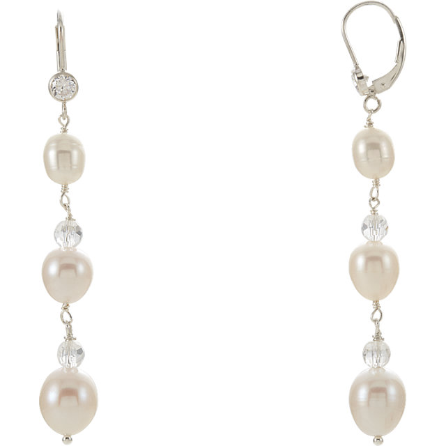 Sterling Silver Freshwater Pearl & Crystal Earrings