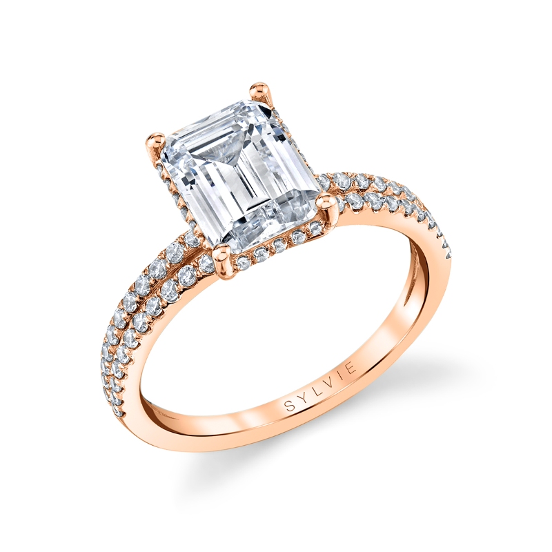 Emerald Cut Hidden Halo Engagement Ring With Split Shank - Halle