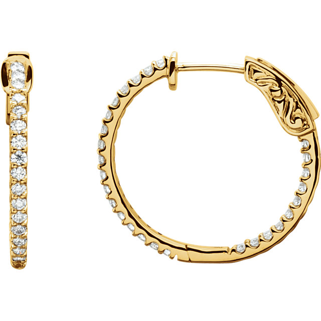 14K Yellow 3/4 CTW Diamond Inside/Outside Hoop Earrings