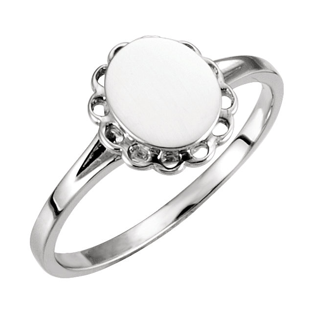 14K White Oval Signet Ring