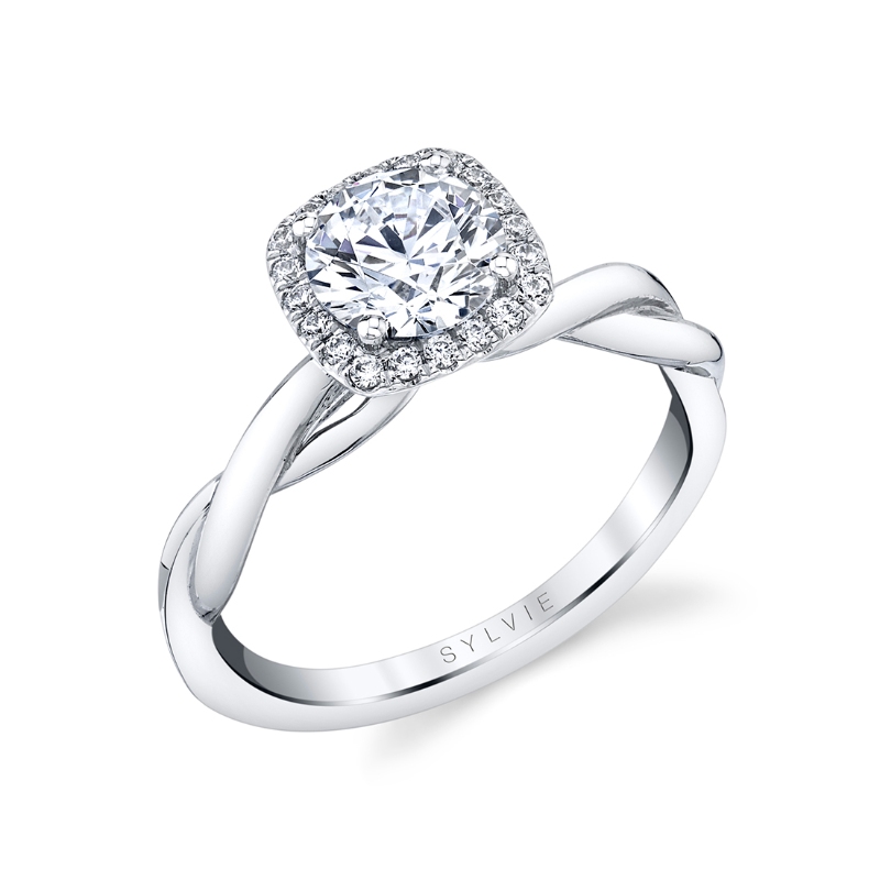 Round Cushion Cut Modern Halo Spiral Engagement Ring - Coralie