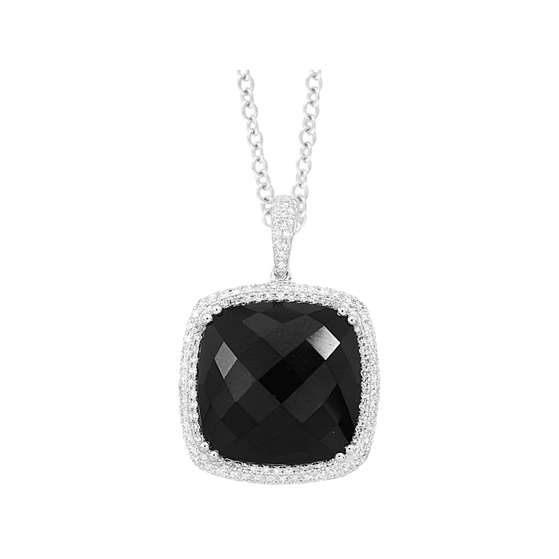 EFFY 14K White Gold Diamond Onyx Pendant