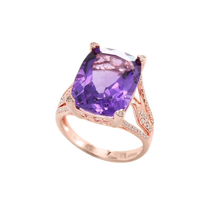 EFFY 14K Rose Gold Diamond Amethyst Ring