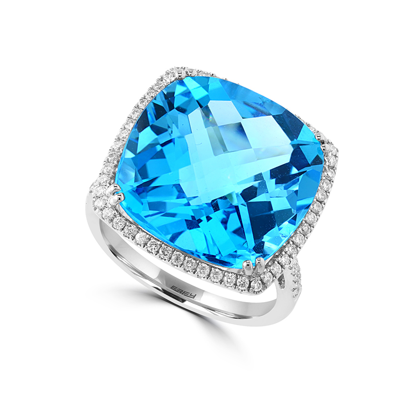EFFY 14K White Gold Diamond Blue Topaz Ring