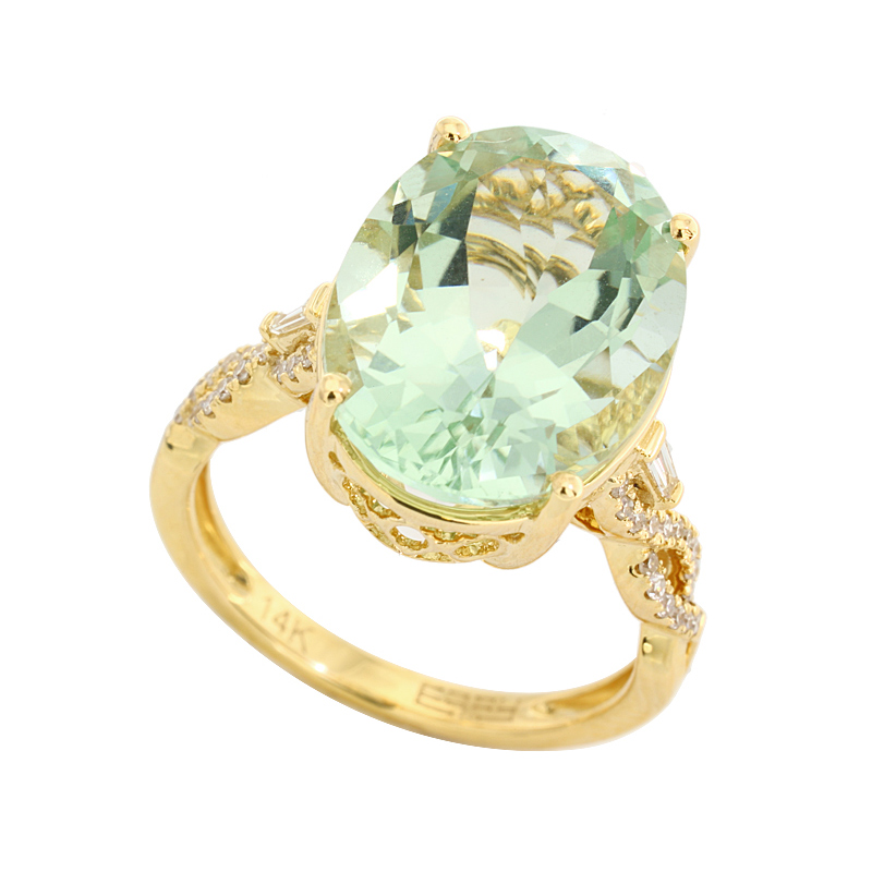EFFY 14K Yellow Gold Diamond Green Amethyst Ring