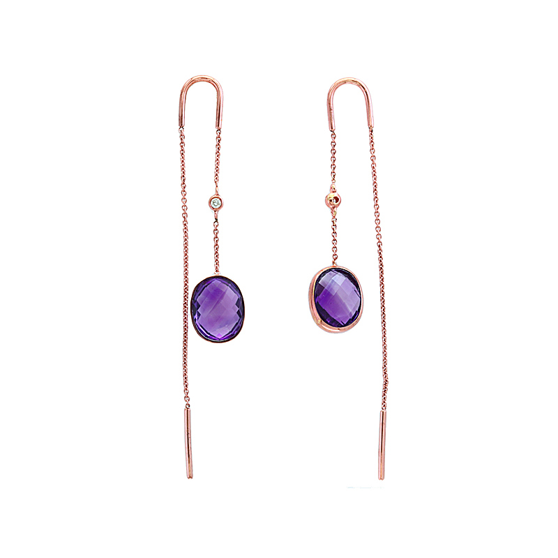 EFFY 14K Rose Gold Diamond Amethyst Earrings