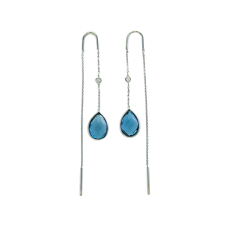 EFFY 14K White Gold Diamond London Blue Earrings