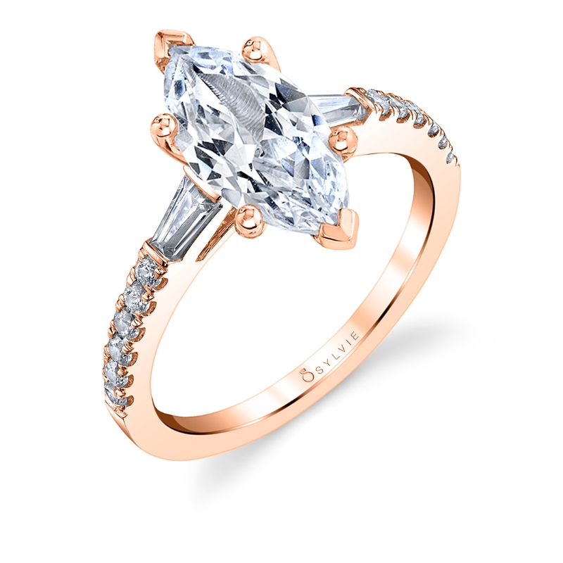 Marquise Cut Three Stone Engagement Ring with Baguettes - Leigh Ann