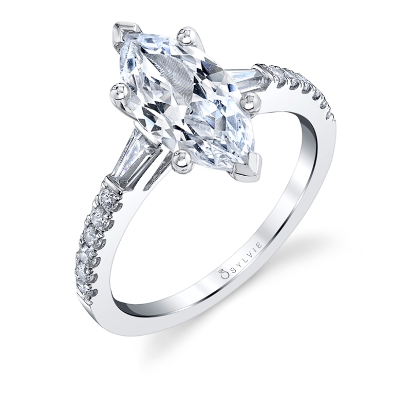 Marquise Cut Three Stone Engagement Ring with Baguettes - Leigh Ann