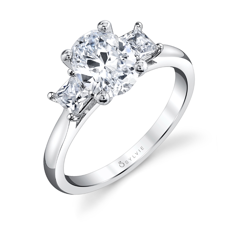 Modern Three Stone Oval Engagement Ring - Micheline