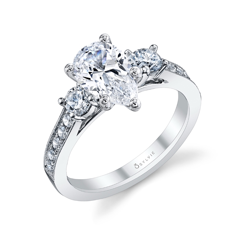 Pear Shaped Vintage Inspired Three Stone Engagement Ring - Noella